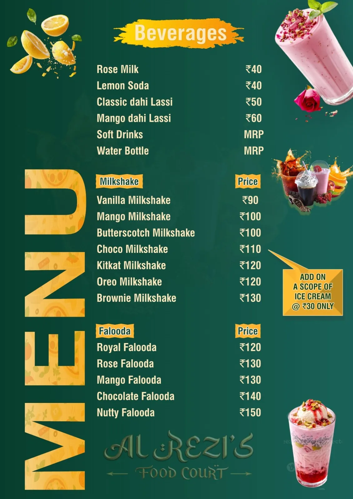 Al Rezi's Food Court printed menu card, page 10