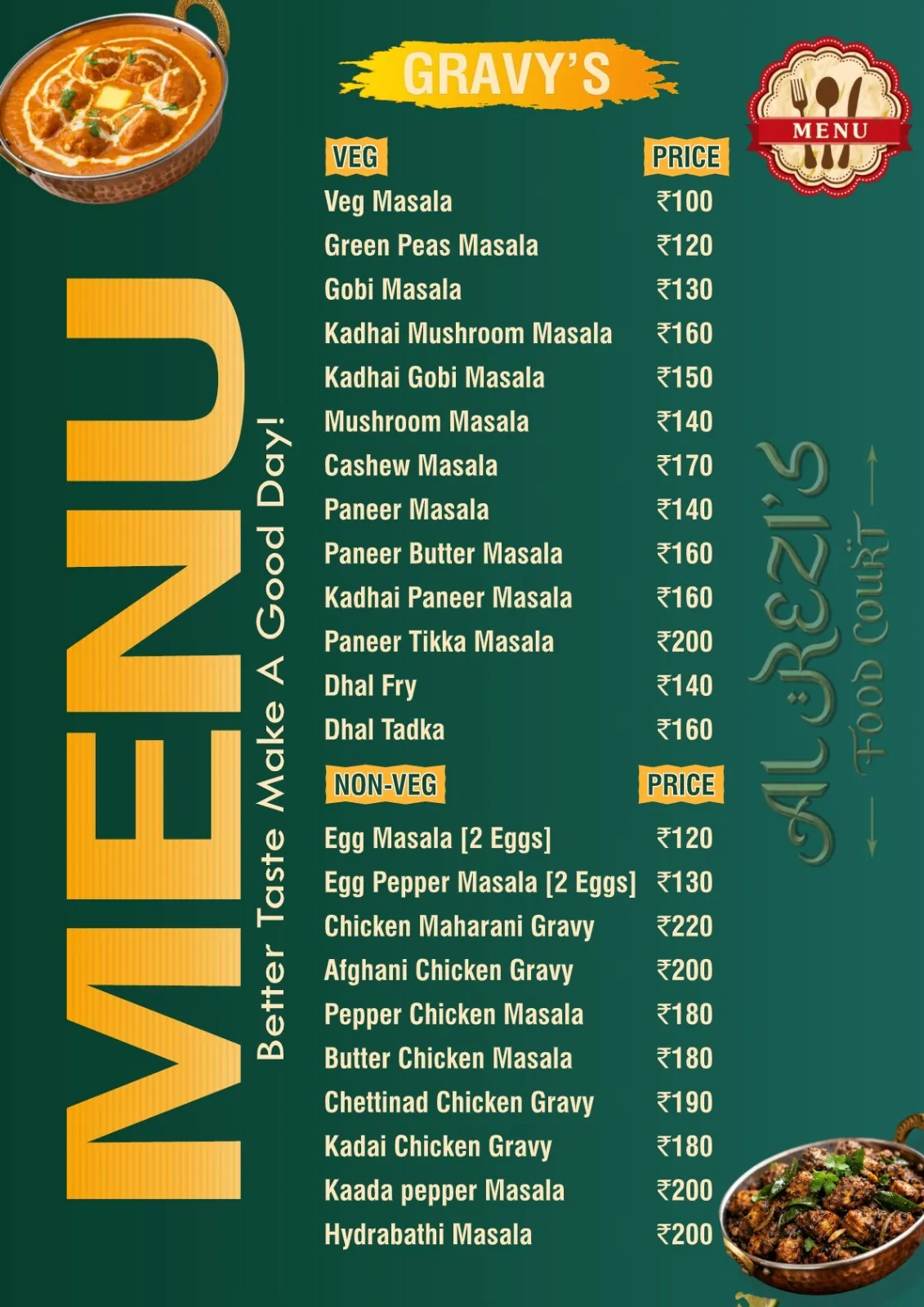 Al Rezi's Food Court printed menu card, page 7