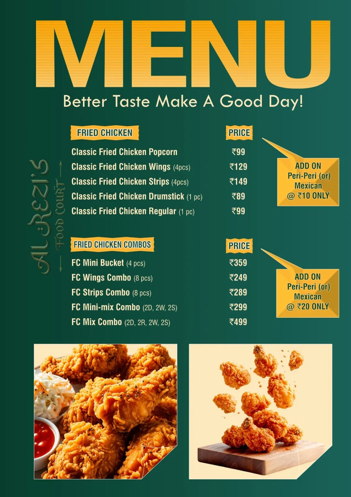 Al Rezi's Food Court printed menu card, page 9